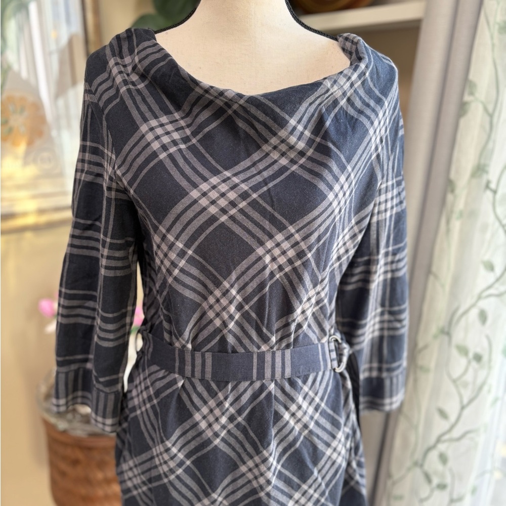 Banana Republic Dark Navy Blue & Gray Plaid Long Sleeve Dress - Picture 3 of 9
